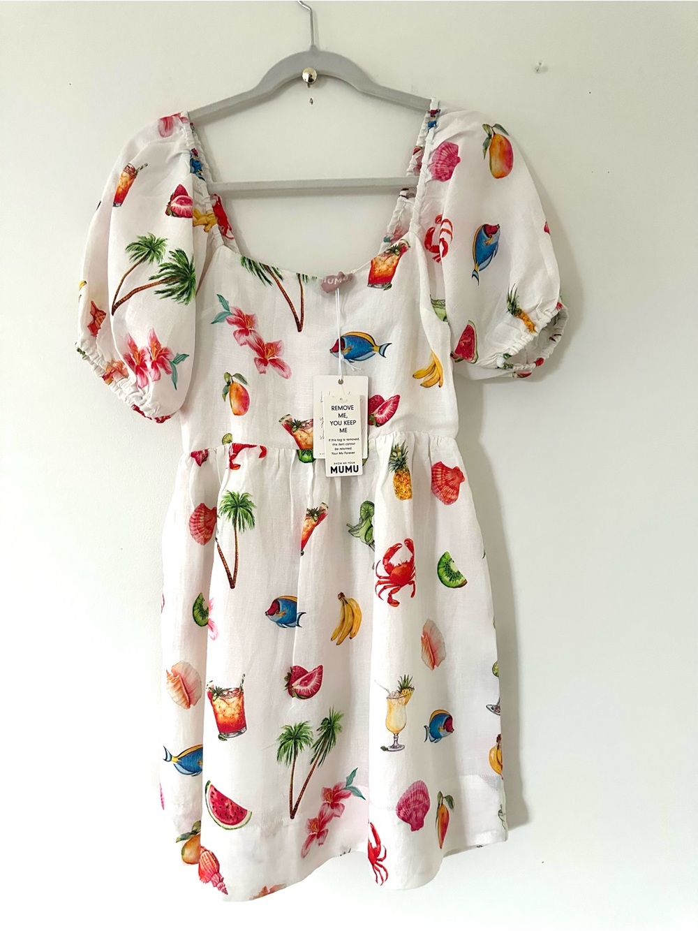 Show Me Your MuMu White Tropical Mini Dress with Multicolor Fruit Print size XS